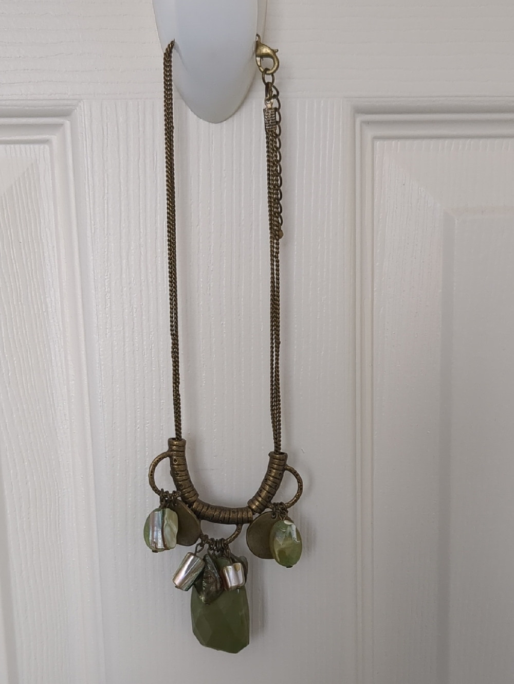 Green Stone Pendant Statement Necklace - Unbranded